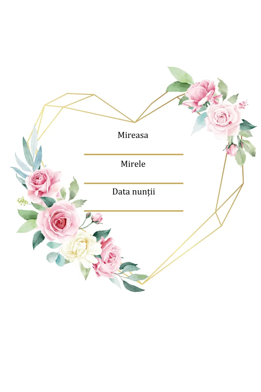 Pagina cu numele mirilor și data nunții